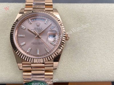 AR Factory Rolex Daydate 40*12.2mm 3255 Movement Rose Gold Face Baguette Markers Watch